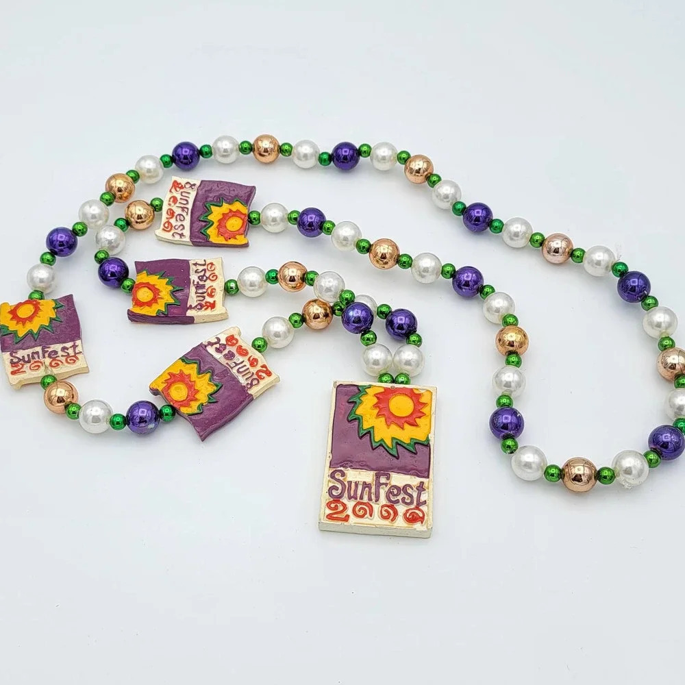 SUNFEST 2000 Music Festival Mardi Gras Sun Souvenir 41" Necklace